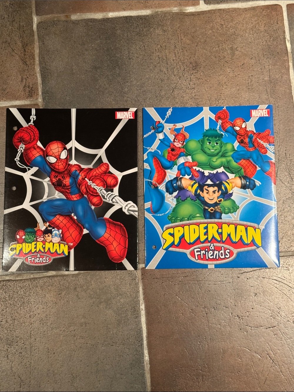 Spiderman & Friends 2 Pack Portfolio Kids School Folders 2003 Marvel Heroes